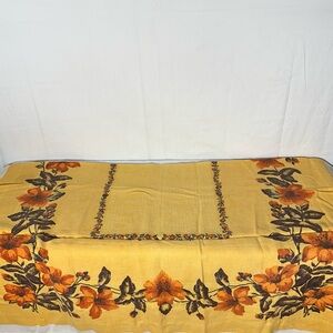 Vintage Floral Yellow & Orange Tablecloth